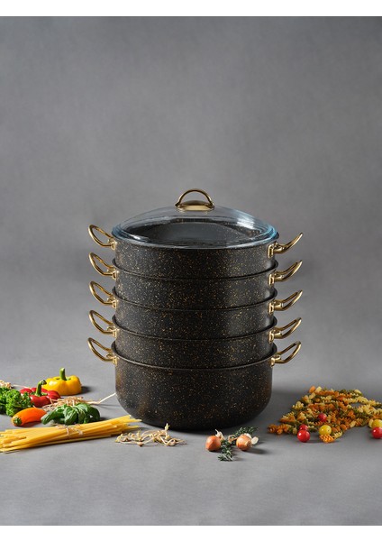 Granit Mantı Tenceresi Seti Buharlı Pişirici 30 cm