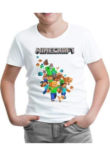 Lordd T-Shirt Minecraft - Steve And Alex Beyaz Çocuk T-Shirt