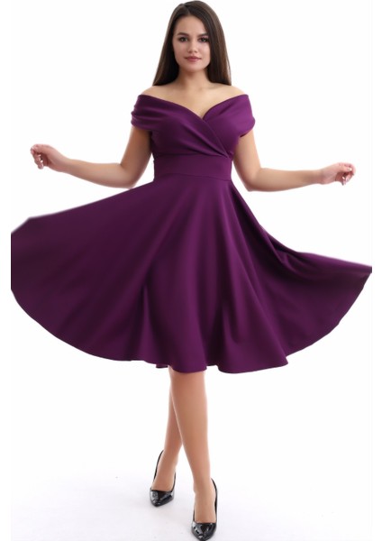 Mürdüm Kayık Yaka Elbise F107