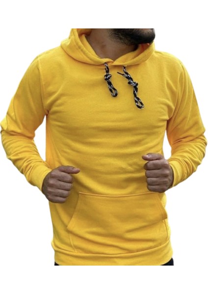 Kapüşonlu Kanguru Cep Pamuk Içi Komple Polar Erkek Hoodie-Sweatshirt