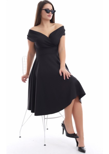 Siyah Kayık Yaka Elbise F107 modelleri