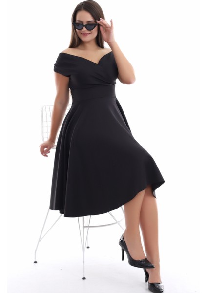 Siyah Kayık Yaka Elbise F107 fırsatları