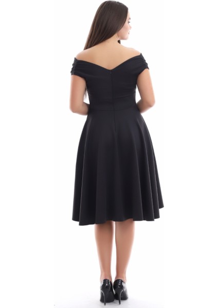 Siyah Kayık Yaka Elbise F107 indirimleri