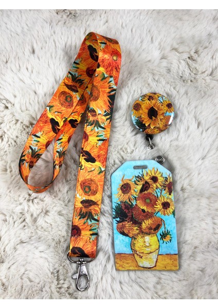 Van Gogh Ayçiçekleri Boyun Askısı Yoyo ve Kartlık Set