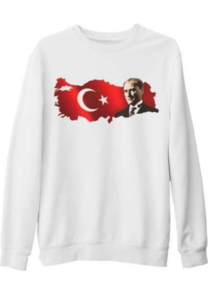 Lordd T-Shirt Atatürk - Logo Göğüs Beyaz Kalın Sweatshirt