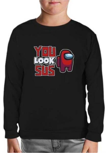 Lordd T-Shirt Among Us You Look Sus Siyah Çocuk Sweatshirt