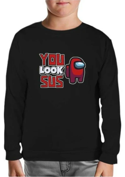 Lordd T-Shirt  Among Us You Look Sus Siyah Çocuk Sweatshirt