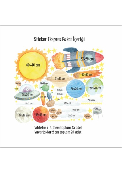 Sticker Ekspres Uzayda Bir Gün Uzay Temalı Çocuk Odası Duvar Sticker Seti