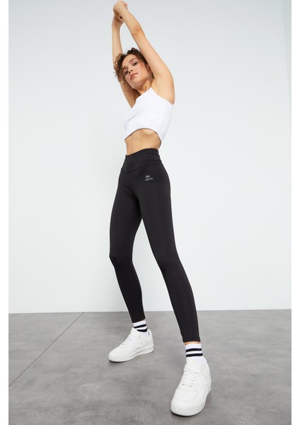 Siyah Kadın Yüksek Bel Streç Slim Fit Dar Paça Tayt-94545_1