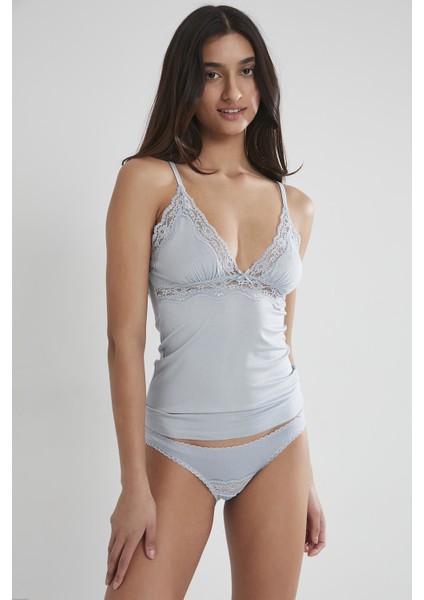 Kadınlar İçin Pierre Cardin Dantelli Penye Atlet Külot Set - Nefes Alabilir Kaşkorse Materyal