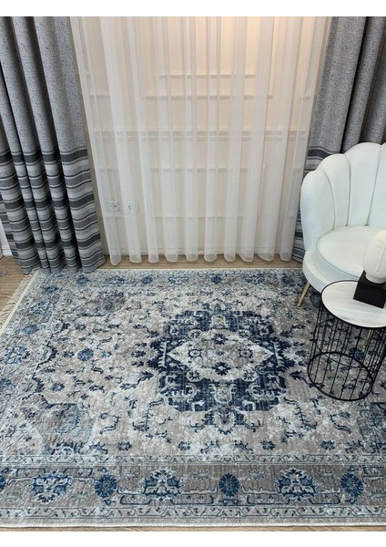 Aker Kilim Motif Lateks Kaymaz Taban Saçaklı Eskitme Halı