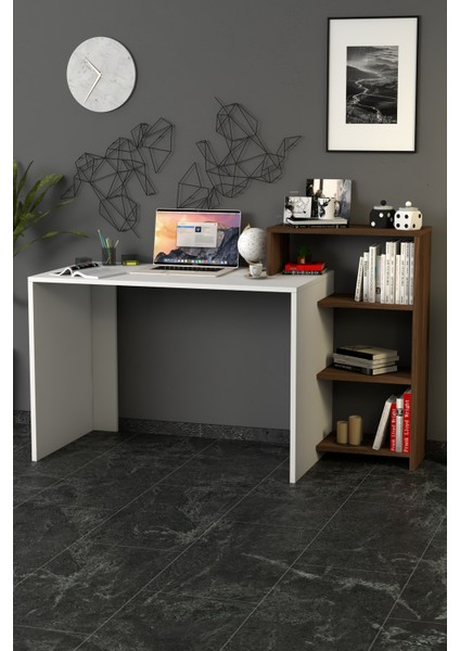 Ahsen Kitaplıklı Çalışma Masası Beyaz Ceviz modelleri