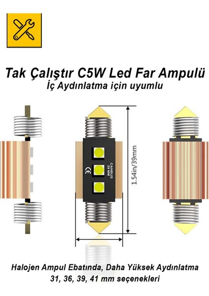 C5W Sofit Iç Aydınlatma Tavan Plaka Canbuslu Led Far Ampul