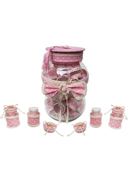 Kavanoz Süslenmiş 30 Lu Set Hazır Bebek Şekeri - 30 Adet Pembe