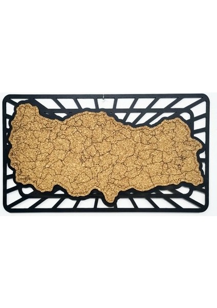 Türkiye Haritalı Dekoratif Mantar Pano Siyah - Kahverengi 17 x 30 cm