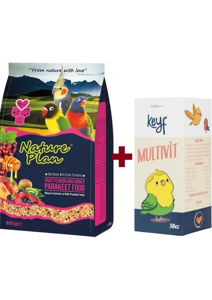 Nature Plan Paraket (Sultan ve Cennet Papaganı Yemi ) 800 g +Keyf Multivit 50CC