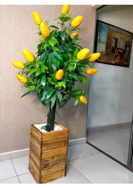 Yapay Tropikal Büyük Meyveli Mango Ağacı 1.60 Metre Boy Mango Ağaç Çiçek