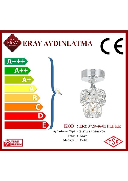 Eray Aydınlatma Ery 3729-46-01 Plofonyer Krom Tekli Avize