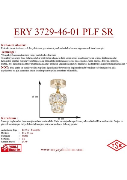 Eray Aydınlatma Ery 3729-47-01 Plofonyer Sarı Tekli Avize