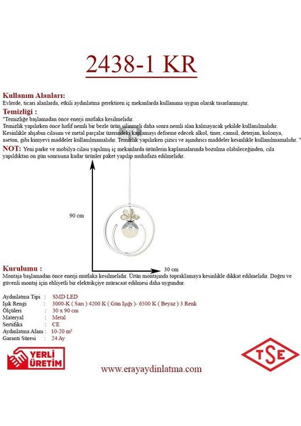2438-1 Krom LED Avize(Beyaz Işık -Sarı Işık - Gün Işığı)