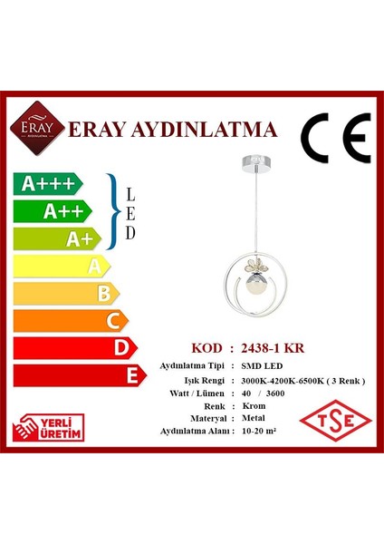 2438-1 Krom LED Avize(Beyaz Işık -Sarı Işık - Gün Işığı)