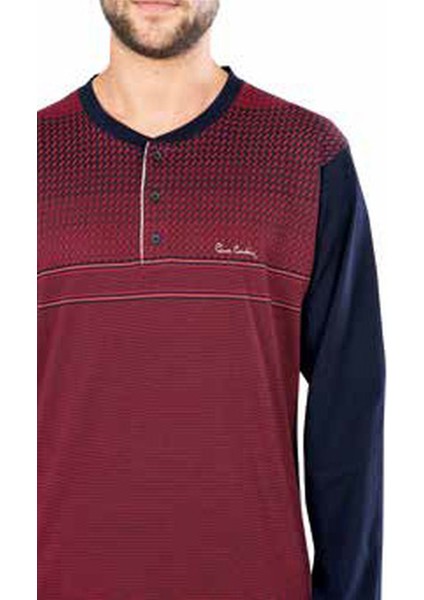 5472 Uzun Kollu Jakarlı Erkek Pijama Takımı-Bordo