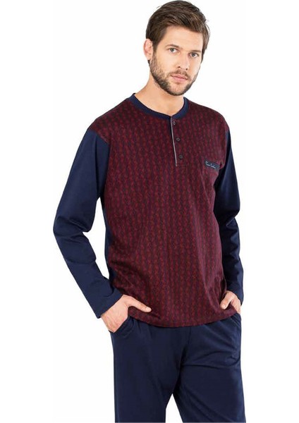5469 Uzun Kollu Jakarlı Erkek Pijama Takımı-Bordo