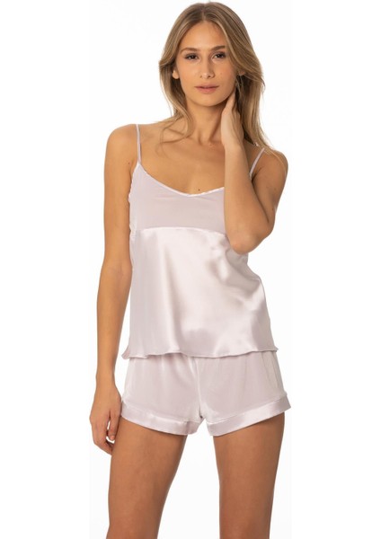 440 Kadın Kadife Saten Pijama Şort Takım - Viola