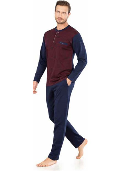5473 Uzun Kollu Jakarlı Erkek Pijama Takımı-Bordo