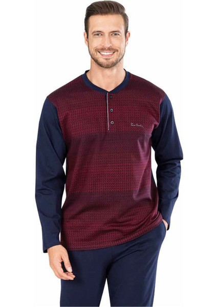 5464 Uzun Kollu Jakarlı Erkek Pijama Takımı-Bordo