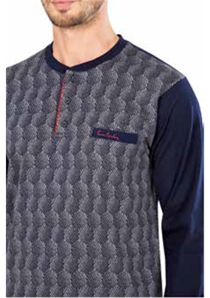 5465 Uzun Kollu Jakarlı Erkek Pijama Takımı-Lacivert fiyatları
