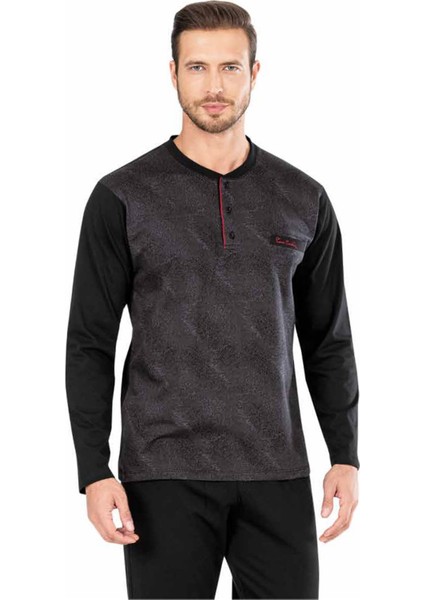 5473 Uzun Kollu Jakarlı Erkek Pijama Takımı-Füme