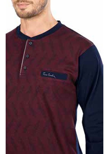 5470 Uzun Kollu Jakarlı Erkek Pijama Takımı-Bordo