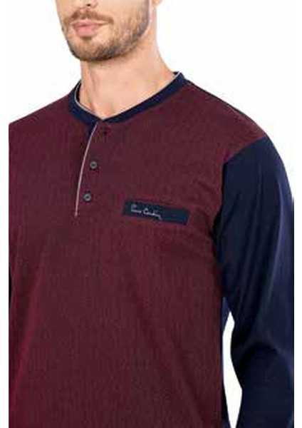 5467 Uzun Kollu Jakarlı Erkek Pijama Takımı-Bordo