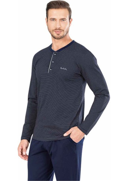 5656 Uzun Kollu Pamuklu Erkek Pijama Takımı-Lacivert
