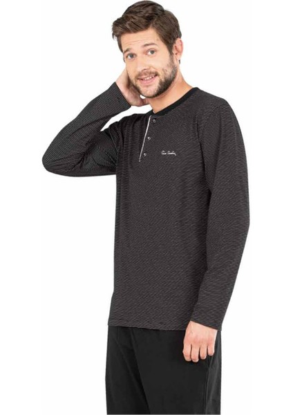 5656 Uzun Kollu Pamuklu Erkek Pijama Takımı-Siyah