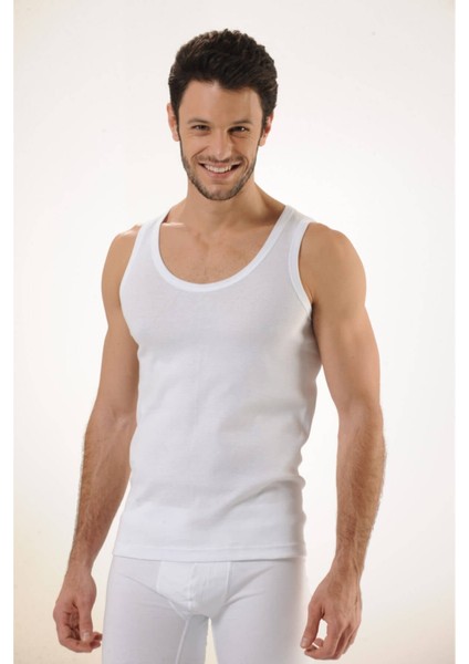 500 6'lı Ribana %100 Pamuk Askılı Erkek Atlet - Beyaz