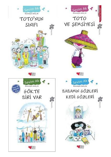 Sevim Ak 4 Kitap Set 2 / Toto'nun Sınıfı - Toto ve Şemsiyesi - Gökte Biri Var - Babamın Gözleri Kedi Gözleri