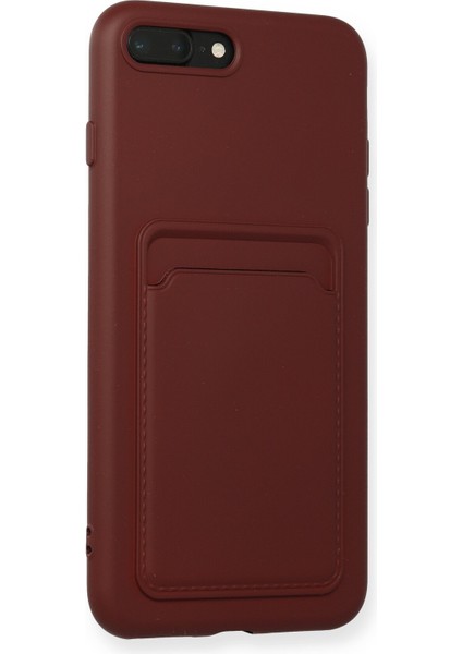 iPhone 8 Plus Kılıf Kartvizitli Silikon Kelvin - Bordo