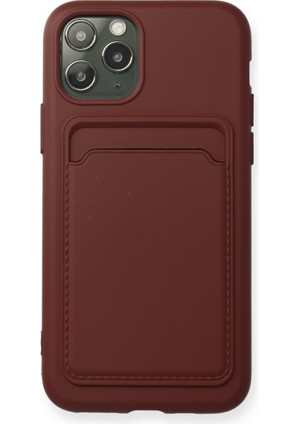 iPhone 11 Pro Kılıf Kartvizitli Silikon Kelvin - Bordo