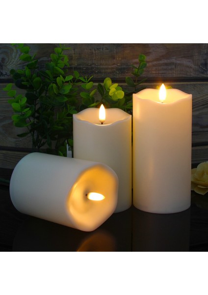 Alevsiz Titreyen LED Mum Büyük Boy 3lü Set Kumandalı