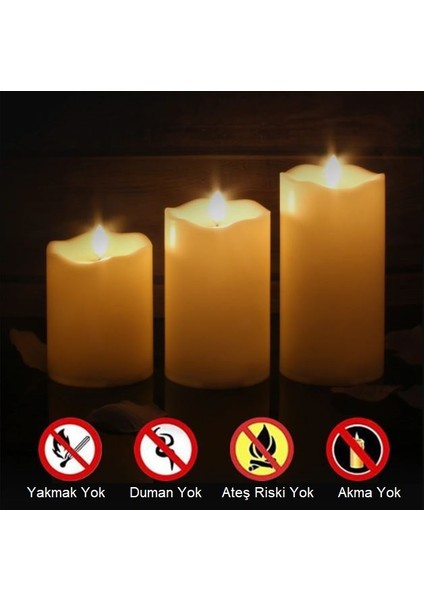 Alevsiz Titreyen LED Mum Büyük Boy 3lü Set Kumandalı