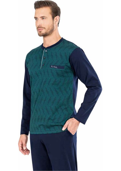 5471 Uzun Kollu Jakarlı Erkek Pijama Takımı-Yeşil