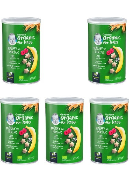 Organik Pirinçli, Buğdaylı, Muzlu ve Ahududulu Bebek Atıştırmalığı 35 gr x 5 Adet