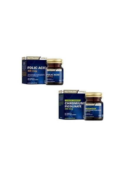Folik Asit 400 Mcg 100 Tablet + Krom Minerali Içeren Takviye Gıda 200 Mcg 90 Tablet