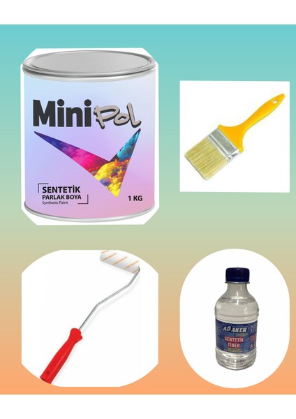 Boyacı Seti: Sentetik Boya(1kg)+ Fırça+ TINER(0.256ML)+ Parmak Rulo