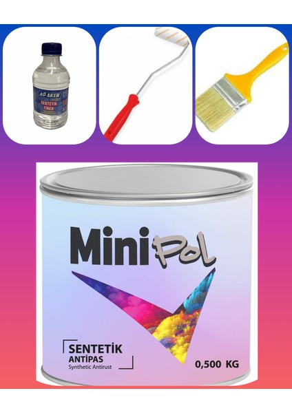 Boyacı Seti: Sentetik BOYA(0.500KG)+ Fırça+ TINER(0.256ML)+ Parmak Rulo