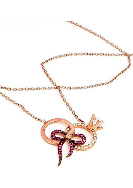 Zirkon taşlı 925 ayar gümüş rose aşk kolyesi