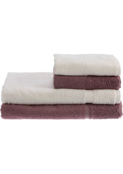 Orkide Best Set (Hamam Takımı) Krem - Mürdüm