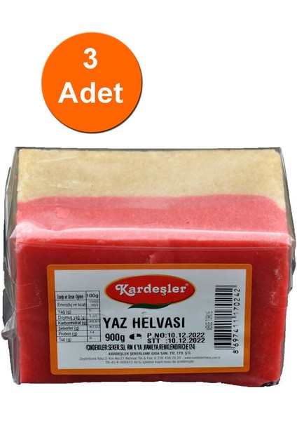 Kardeşler Yaz Helvası 900 G x 3 Adet